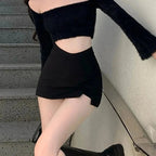 Minifaldas negras con abertura para mujer, falda Sexy de verano para discoteca, falda con abertura de cintura alta, ropa de calle, moda de fiesta coreana, falda acampanada ajustada Irregular - VibraStore