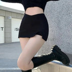 Minifaldas negras con abertura para mujer, falda Sexy de verano para discoteca, falda con abertura de cintura alta, ropa de calle, moda de fiesta coreana, falda acampanada ajustada Irregular - VibraStore