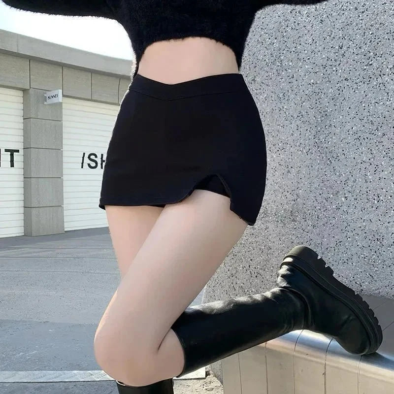Minifaldas negras con abertura para mujer, falda Sexy de verano para discoteca, falda con abertura de cintura alta, ropa de calle, moda de fiesta coreana, falda acampanada ajustada Irregular - VibraStore