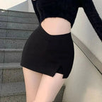 Minifaldas negras con abertura para mujer, falda Sexy de verano para discoteca, falda con abertura de cintura alta, ropa de calle, moda de fiesta coreana, falda acampanada ajustada Irregular - VibraStore