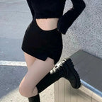 Minifaldas negras con abertura para mujer, falda Sexy de verano para discoteca, falda con abertura de cintura alta, ropa de calle, moda de fiesta coreana, falda acampanada ajustada Irregular - VibraStore