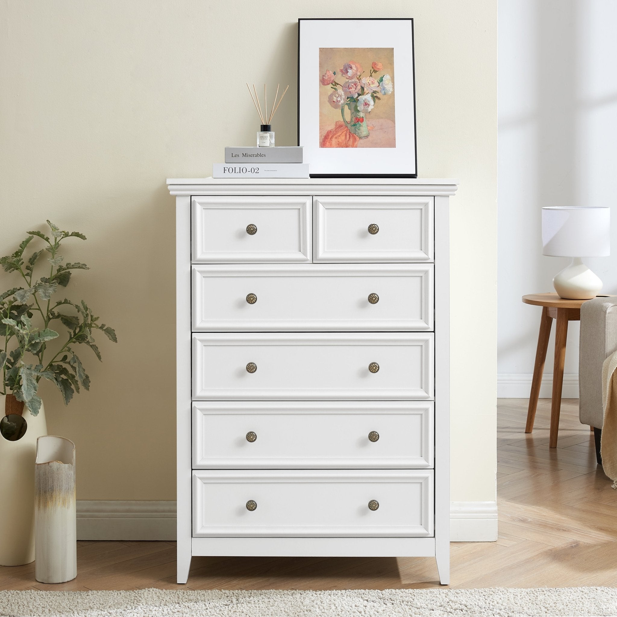 Modern 6 Drawers Dresser 6 Drawers Cabinet,Chest Of Drawers Closet Organizers And Storage Clothes Storage Drawers Cabinet For Living Room, Farmhouse Dresser Organizer White - VibraStore