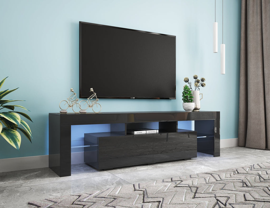 Modern Black TV Stand 20 Colors LED TV Stand W Remote Control Lights - VibraStore