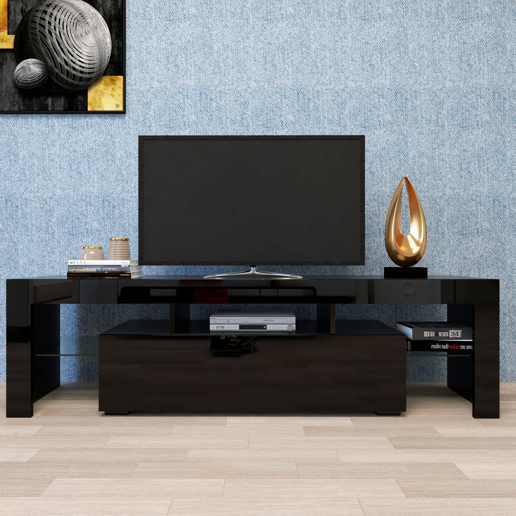 Modern Black TV Stand 20 Colors LED TV Stand W Remote Control Lights - VibraStore