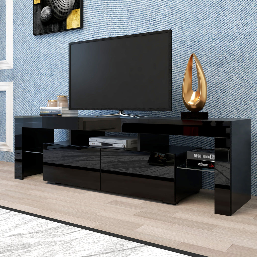 Modern Black TV Stand 20 Colors LED TV Stand W Remote Control Lights - VibraStore
