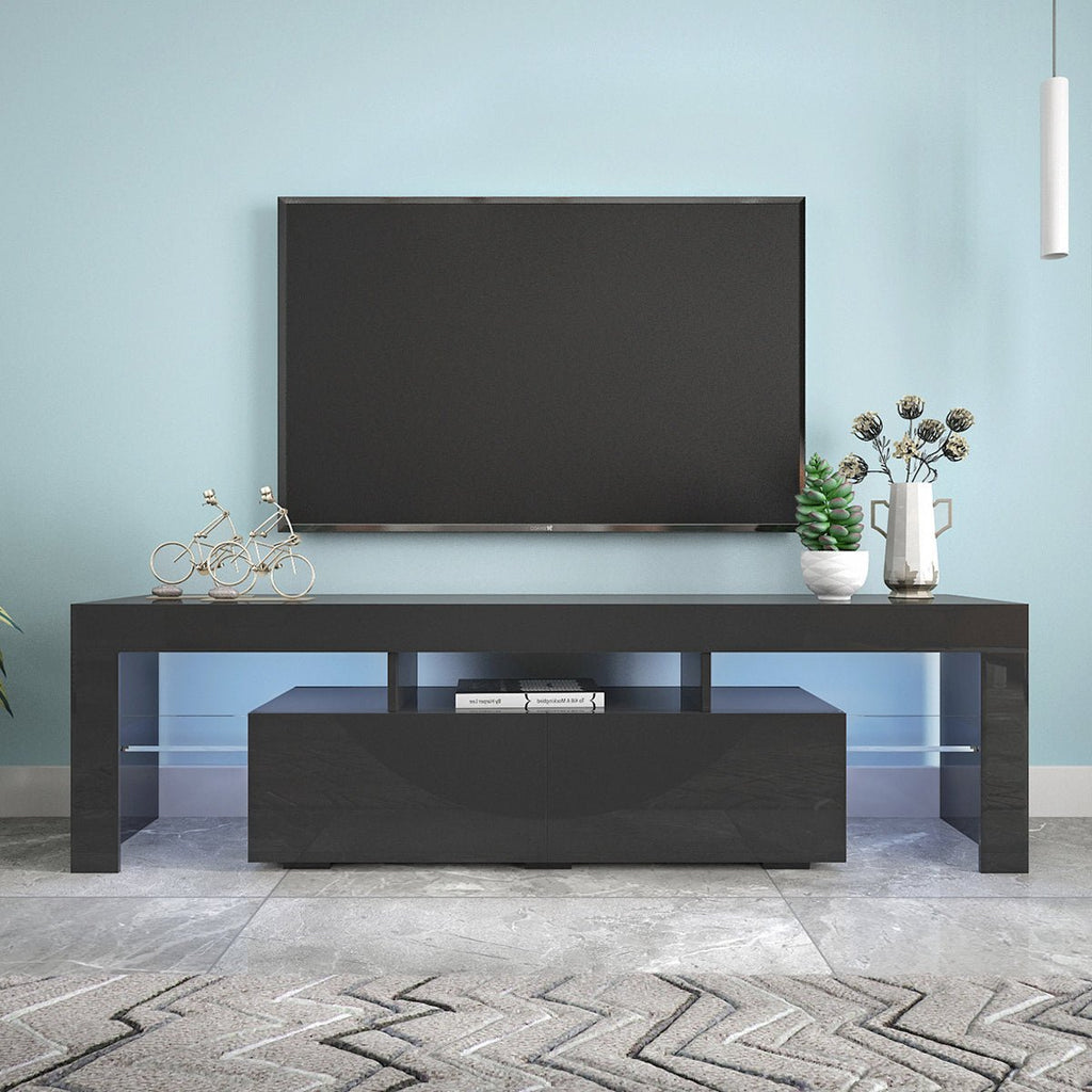 Modern Black TV Stand 20 Colors LED TV Stand W Remote Control Lights - VibraStore
