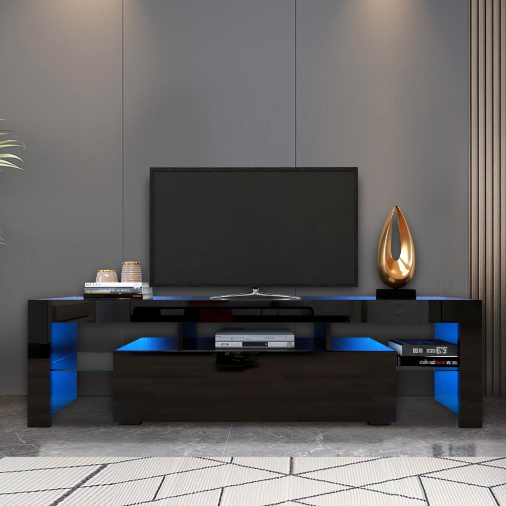 Modern Black TV Stand 20 Colors LED TV Stand W Remote Control Lights - VibraStore