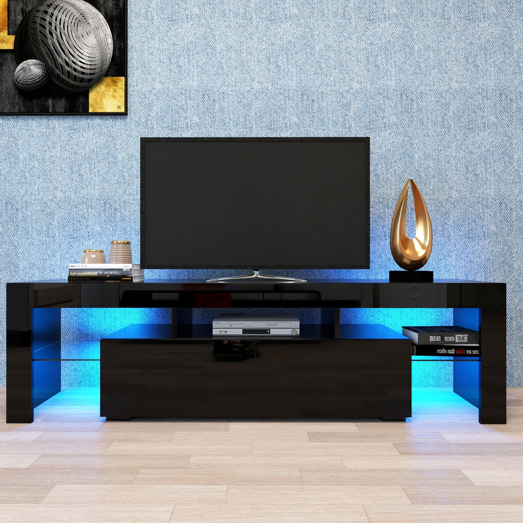 Modern Black TV Stand 20 Colors LED TV Stand W Remote Control Lights - VibraStore
