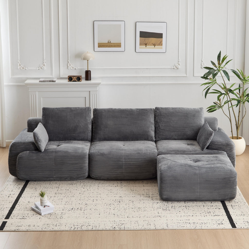 Modern Memory Foam Compressed Sofa,Large Sectional Couches For Living Room,Pet - Friendly Cloud Modular Sectional Sofa,Corduroy Fabric,Extra Deep Loveseat,No Assembly Required,GREY - VibraStore