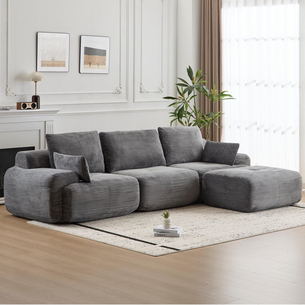 Modern Memory Foam Compressed Sofa,Large Sectional Couches For Living Room,Pet - Friendly Cloud Modular Sectional Sofa,Corduroy Fabric,Extra Deep Loveseat,No Assembly Required,GREY - VibraStore