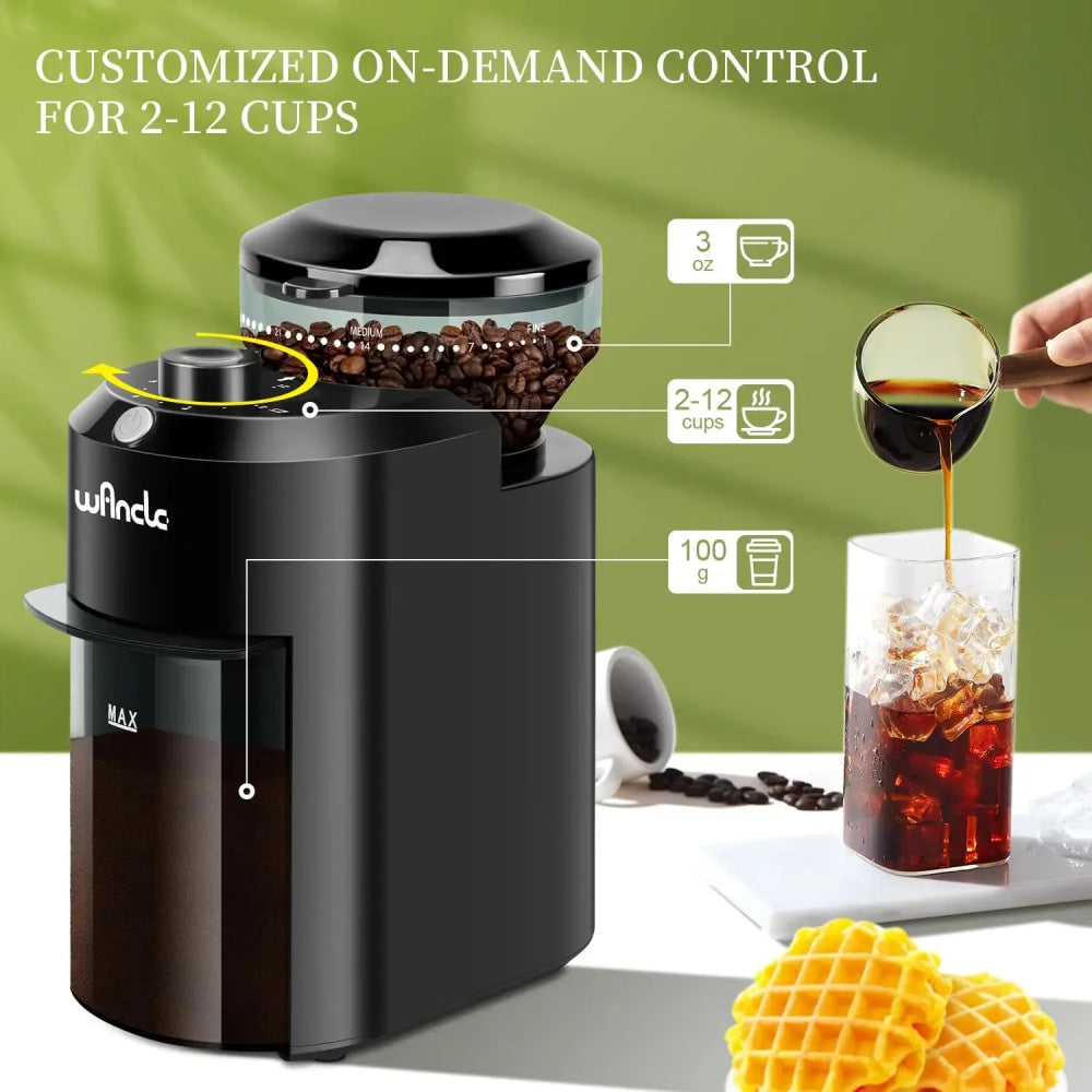 Molinillo de café eléctrico Wancle, molinillo de rebaba ajustable, molinillo de café cónico con 28 ajustes de molienda precisos, 220V/120V - VibraStore