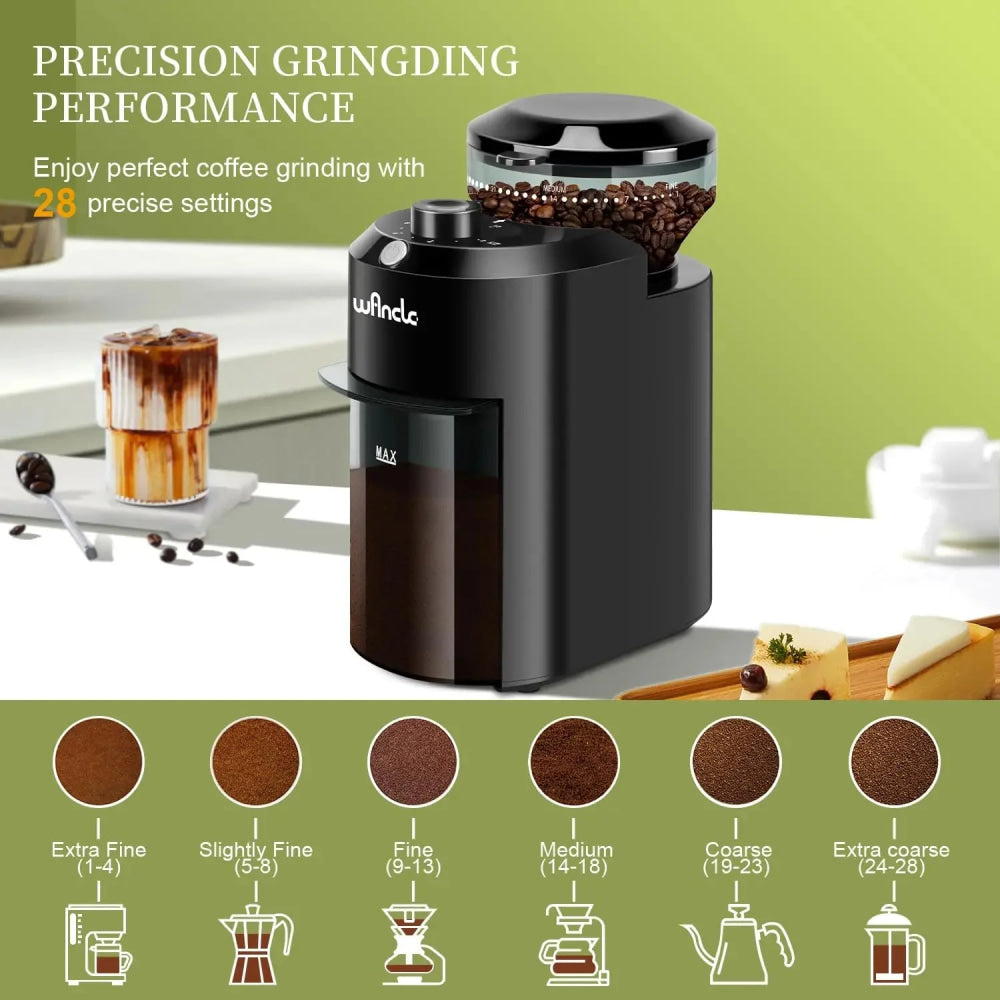 Molinillo de café eléctrico Wancle, molinillo de rebaba ajustable, molinillo de café cónico con 28 ajustes de molienda precisos, 220V/120V - VibraStore