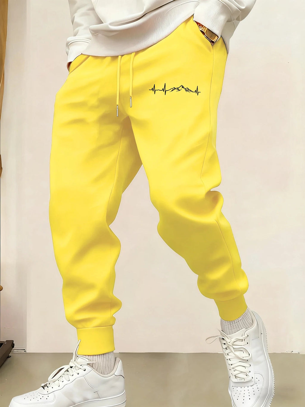 Mountain Heartbeat Creativity Print Sweatpants Men Comfy Fashion Trousers Pocket Simplicity Jogging Pant Autumn Sport Britches - VibraStore