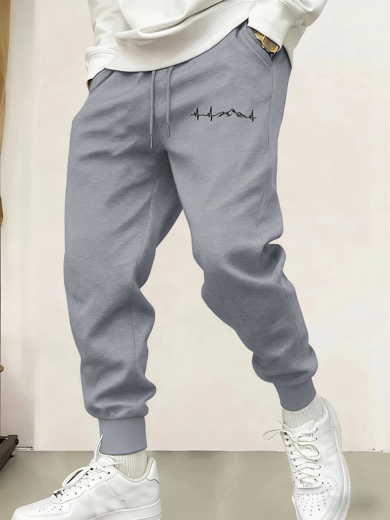 Mountain Heartbeat Creativity Print Sweatpants Men Comfy Fashion Trousers Pocket Simplicity Jogging Pant Autumn Sport Britches - VibraStore