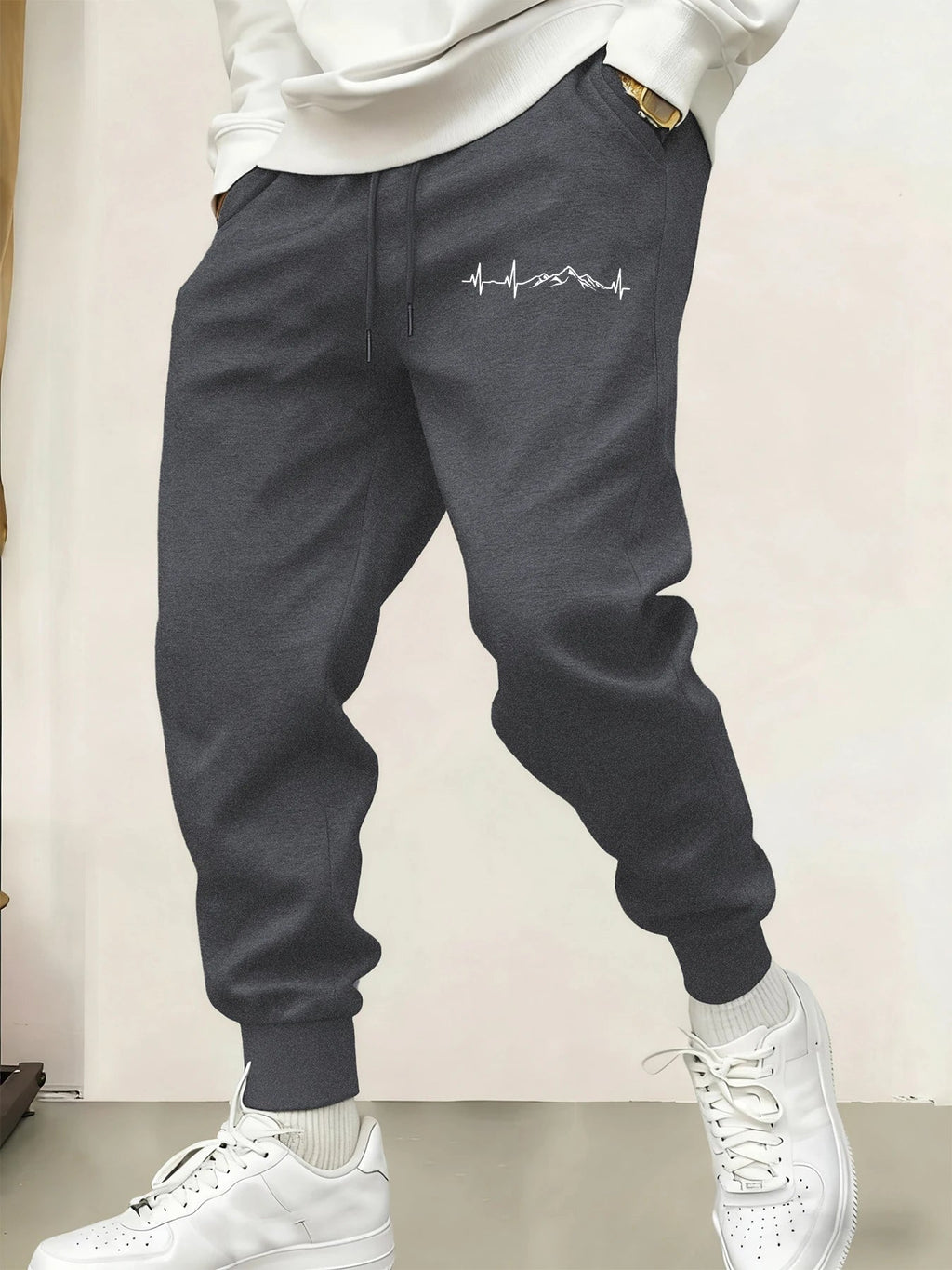 Mountain Heartbeat Creativity Print Sweatpants Men Comfy Fashion Trousers Pocket Simplicity Jogging Pant Autumn Sport Britches - VibraStore