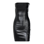 Mujer verano Sexy fiesta sin tirantes ceñido al cuerpo Pu cuero ajustado paquete cadera negro Mini vestido veraniego ropa femenina - VibraStore