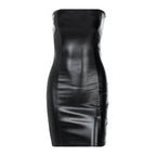 Mujer verano Sexy fiesta sin tirantes ceñido al cuerpo Pu cuero ajustado paquete cadera negro Mini vestido veraniego ropa femenina - VibraStore