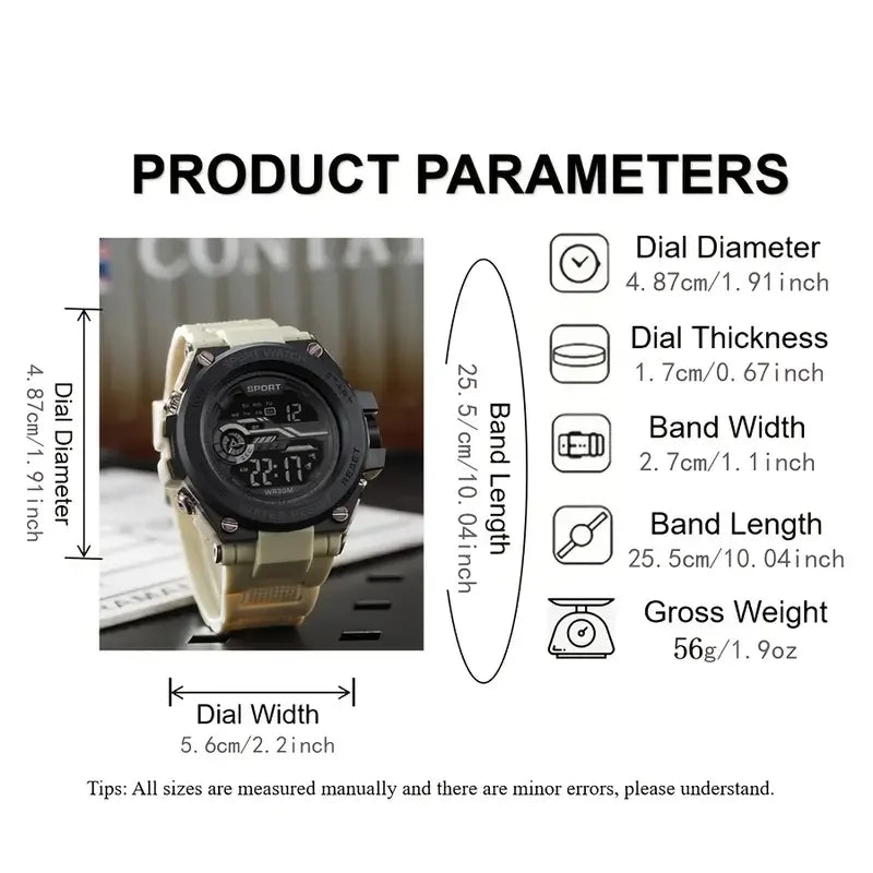 Multifunction Men's Sports Watch Waterproof Luminous Alarm Clock Men LED Digital Watch Large dial Electronic Wristwatch - VibraStore