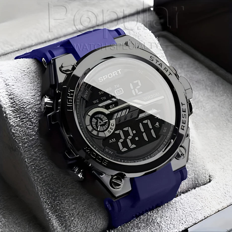 Multifunction Men's Sports Watch Waterproof Luminous Alarm Clock Men LED Digital Watch Large dial Electronic Wristwatch - VibraStore