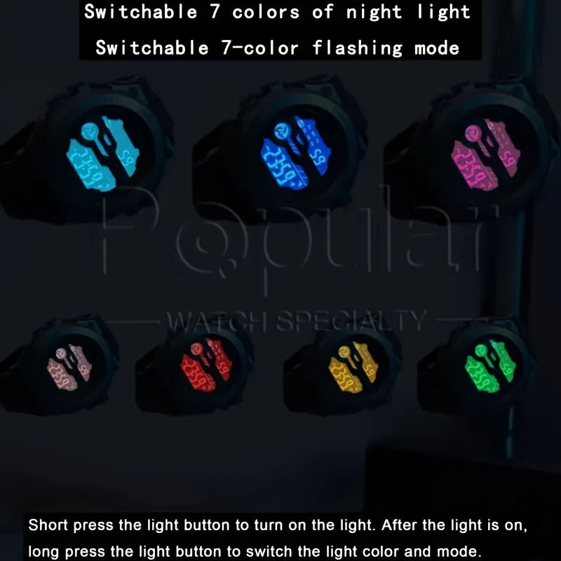 Multifunction Men's Sports Watch Waterproof Luminous Alarm Clock Men LED Digital Watch Large dial Electronic Wristwatch - VibraStore