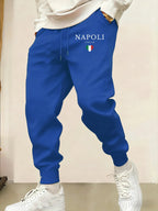 Napoli Italia Letter And Flag Print Man Sweatpant Pocket Fleece Pant Casual Warm Trouser Autumn Fashion Sports Sweatpants Pants - VibraStore