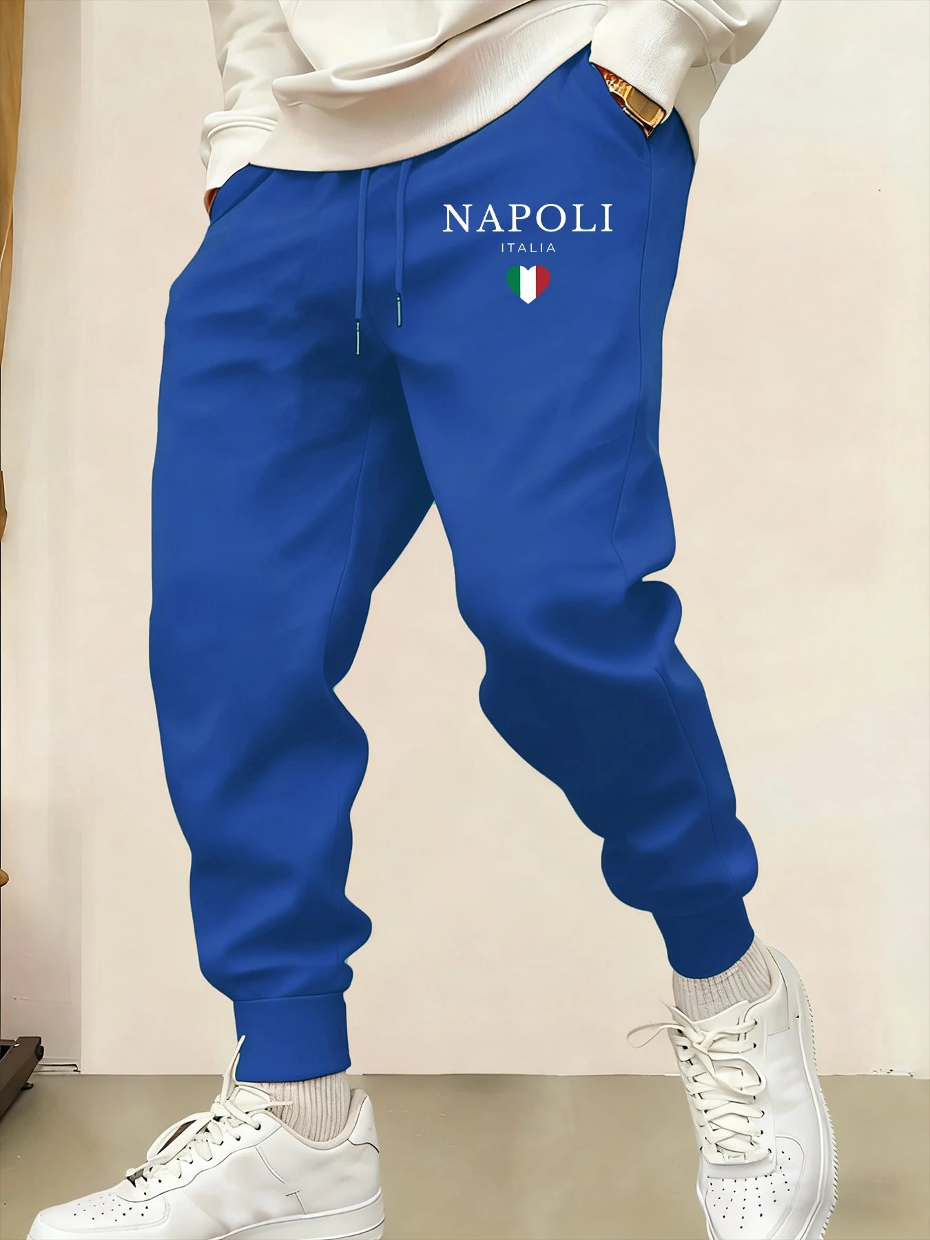 Napoli Italia Letter And Flag Print Man Sweatpant Pocket Fleece Pant Casual Warm Trouser Autumn Fashion Sports Sweatpants Pants - VibraStore