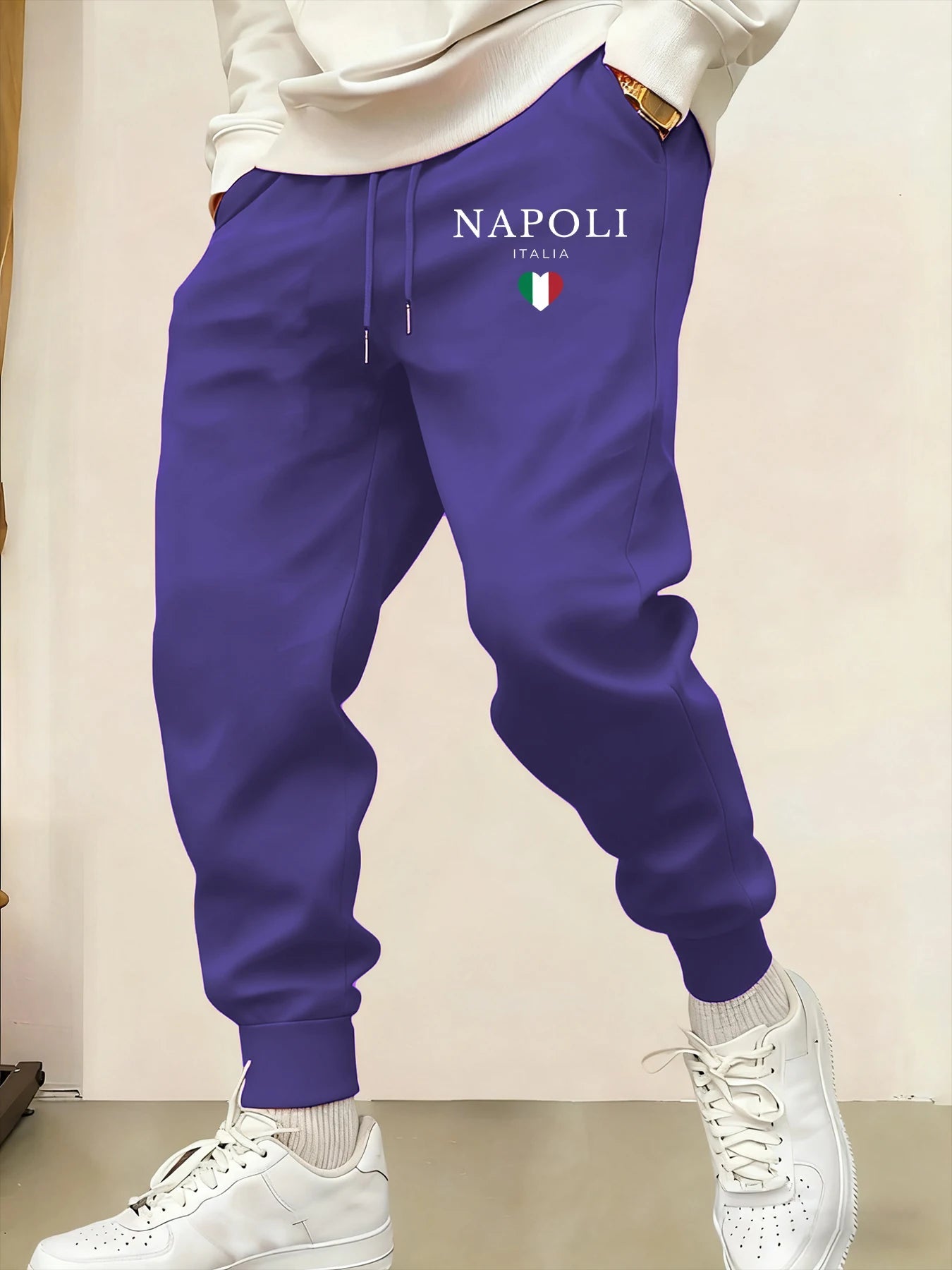 Napoli Italia Letter And Flag Print Man Sweatpant Pocket Fleece Pant Casual Warm Trouser Autumn Fashion Sports Sweatpants Pants - VibraStore