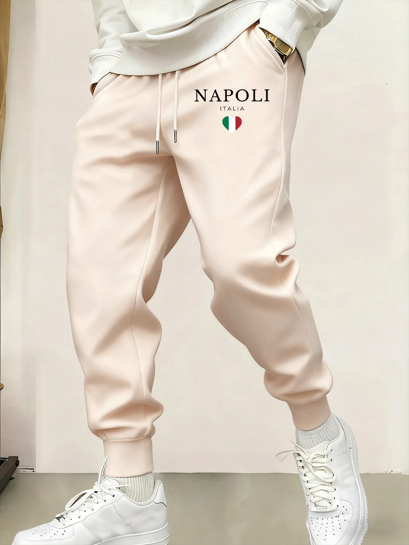 Napoli Italia Letter And Flag Print Man Sweatpant Pocket Fleece Pant Casual Warm Trouser Autumn Fashion Sports Sweatpants Pants - VibraStore