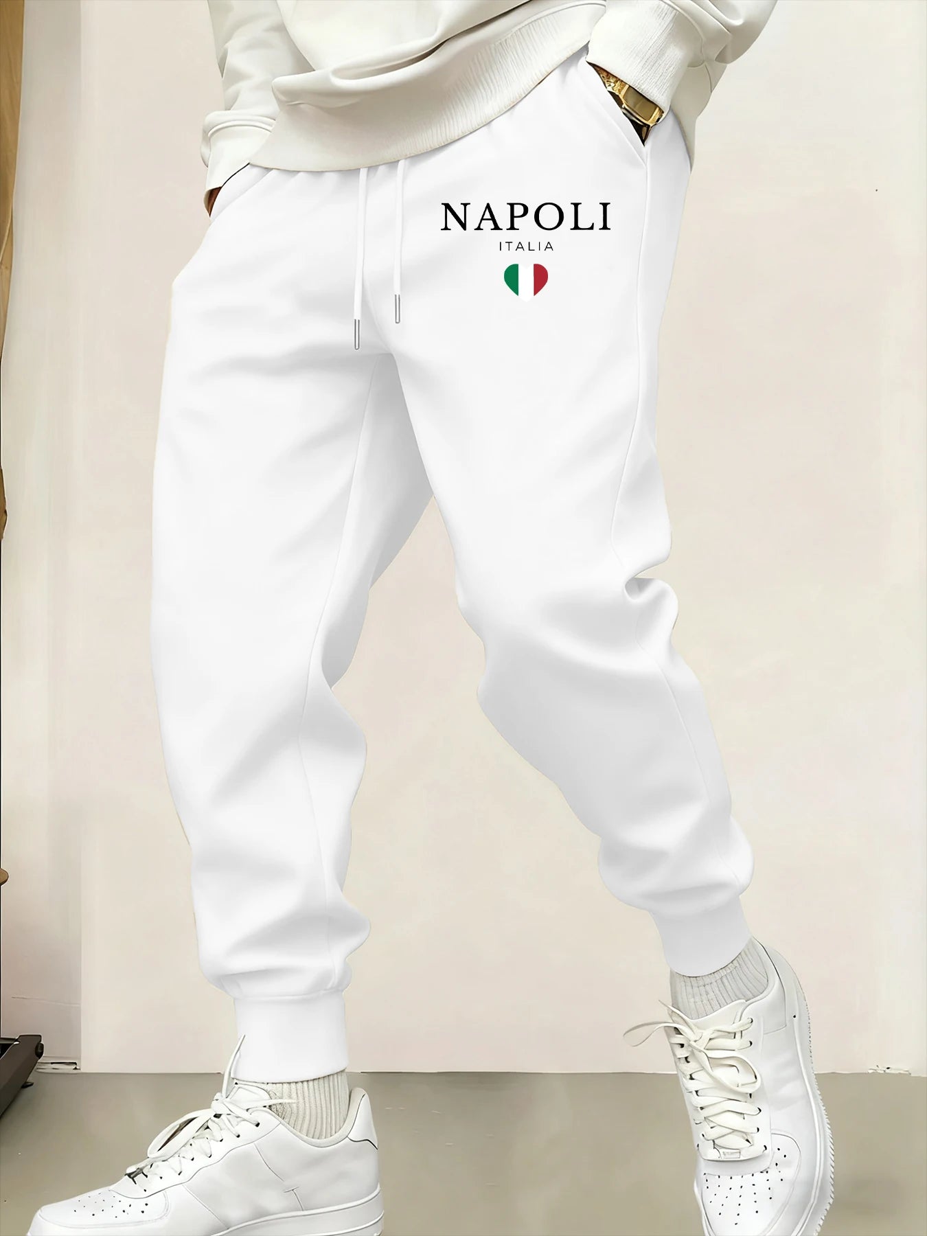 Napoli Italia Letter And Flag Print Man Sweatpant Pocket Fleece Pant Casual Warm Trouser Autumn Fashion Sports Sweatpants Pants - VibraStore