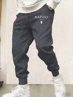 Napoli Italia Letter And Flag Print Man Sweatpant Pocket Fleece Pant Casual Warm Trouser Autumn Fashion Sports Sweatpants Pants - VibraStore