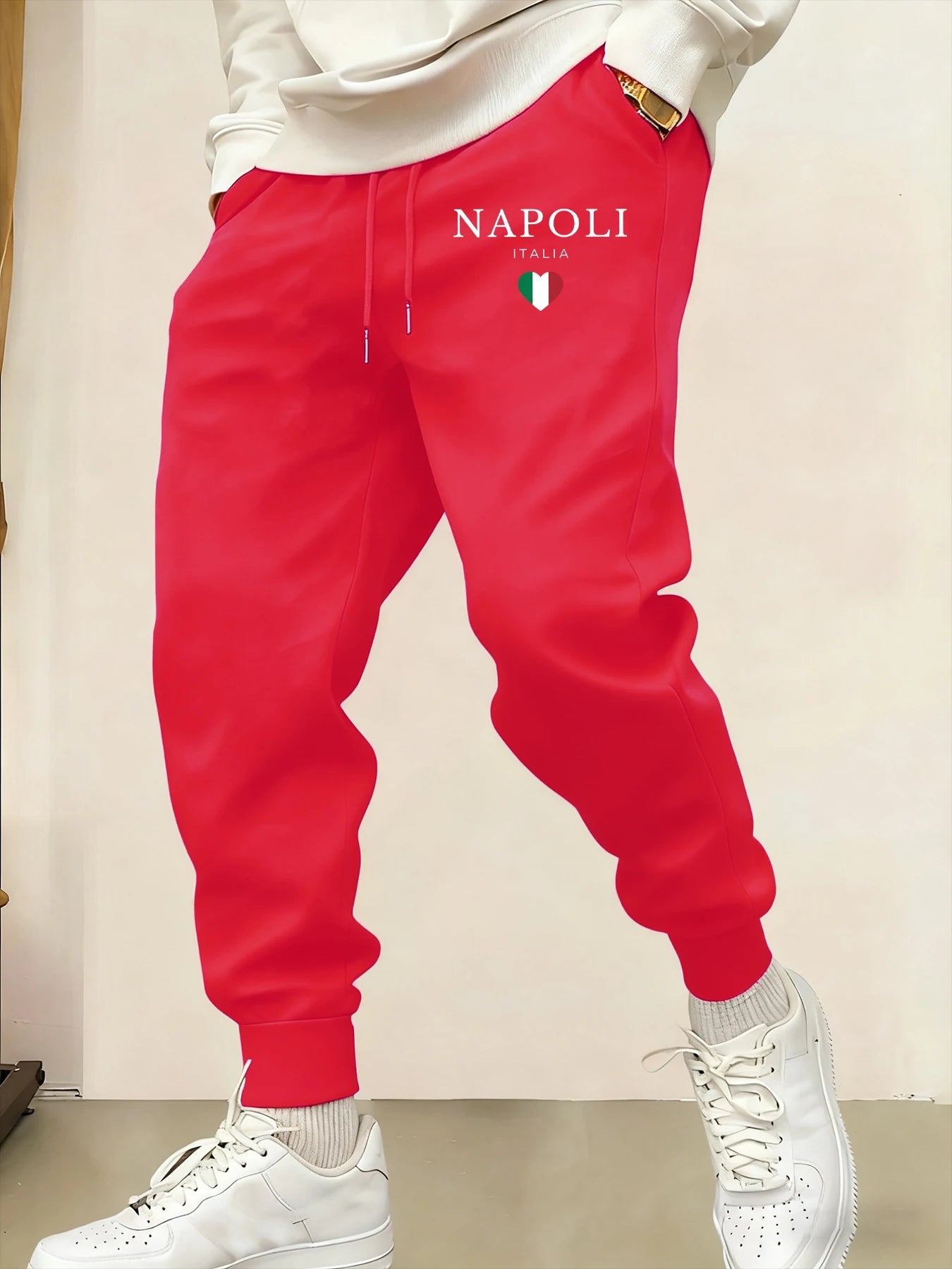 Napoli Italia Letter And Flag Print Man Sweatpant Pocket Fleece Pant Casual Warm Trouser Autumn Fashion Sports Sweatpants Pants - VibraStore