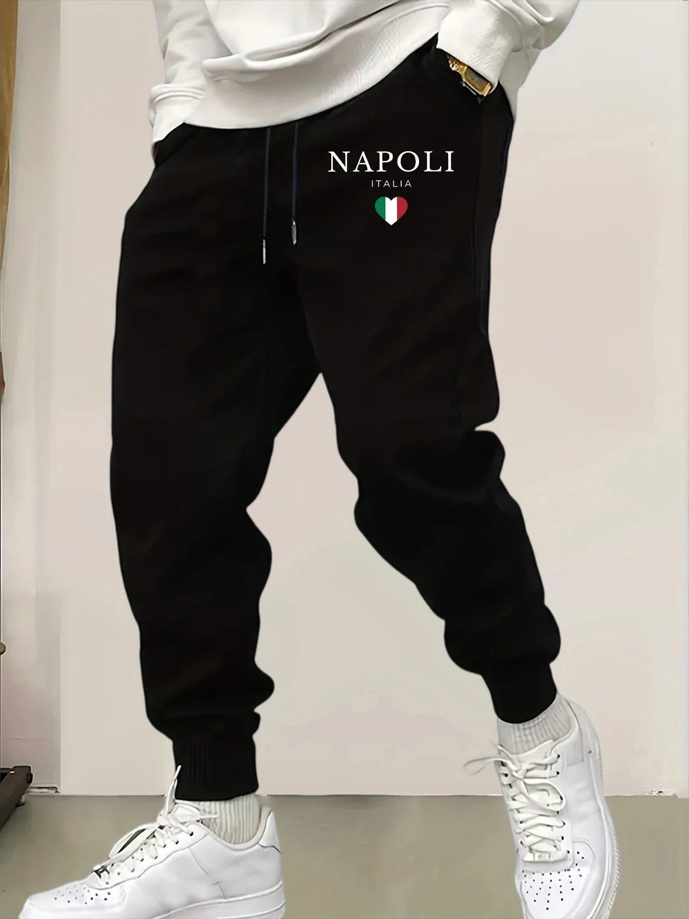 Napoli Italia Letter And Flag Print Man Sweatpant Pocket Fleece Pant Casual Warm Trouser Autumn Fashion Sports Sweatpants Pants - VibraStore
