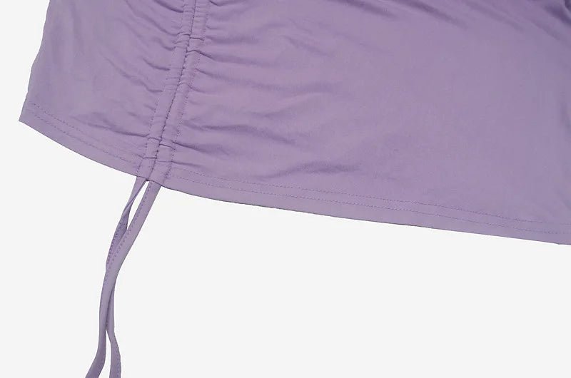 New Dresses 2025 Woman Fashion Summer High - neck Purple Long - sleeved Pleated Tie - up Dress Skirt Women's Clothing - VibraStore