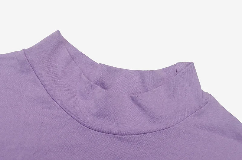 New Dresses 2025 Woman Fashion Summer High - neck Purple Long - sleeved Pleated Tie - up Dress Skirt Women's Clothing - VibraStore