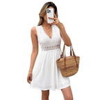 New Elegant And Sophisticated Sleeveless V - neck Lace - patchwork Jacquard Dress - VibraStore