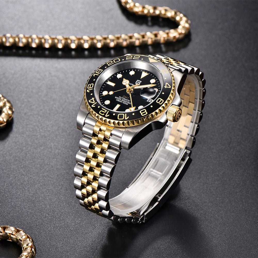 New PAGANI DESIGN PD - 1662 V5 Men Mechanical Watch Luxury Ceramic Bezel Automatic Watch 10bar Waterproof Sapphire Glass GMT Watch - VibraStore