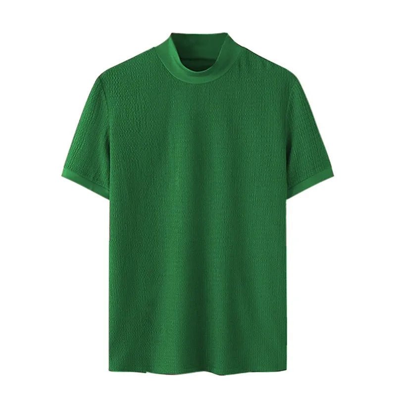 Nueva camiseta ajustada de moda de verano, ropa de calle informal texturizada con cuello alto, camisetas de manga corta de Color sólido, camisetas de estilo coreano - VibraStore