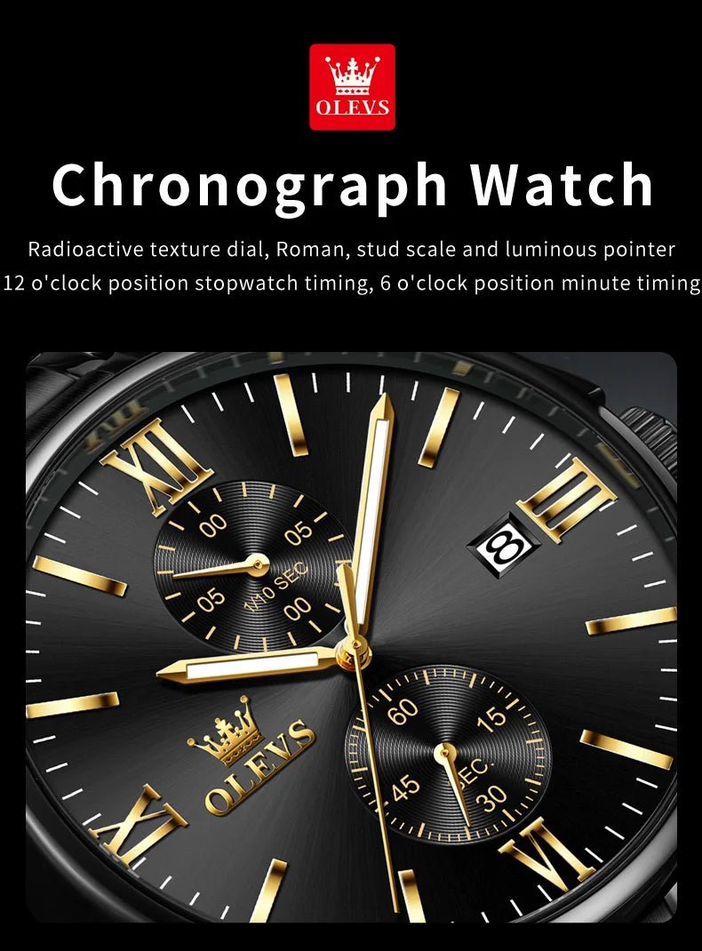 OLEVS 2886 Mens Watch Business Luxury Quartz Watch Waterproof Luminous Watch For Man Multifunctional Chronograph Watch Original - VibraStore