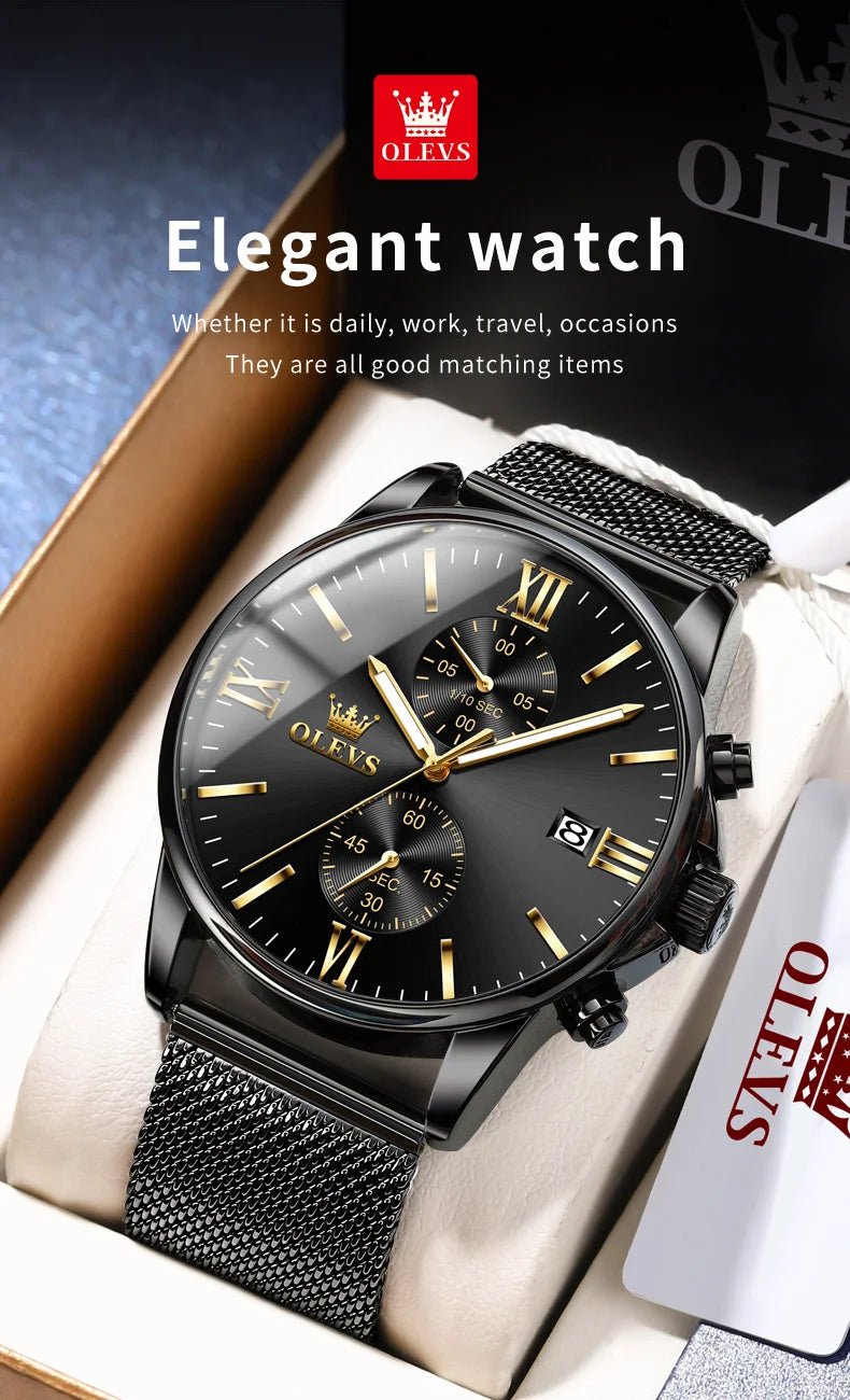 OLEVS 2886 Mens Watch Business Luxury Quartz Watch Waterproof Luminous Watch For Man Multifunctional Chronograph Watch Original - VibraStore