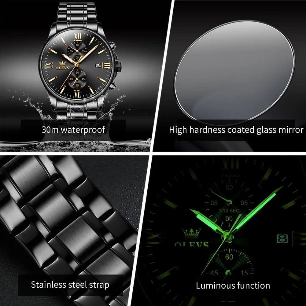 OLEVS 2886 Mens Watch Business Luxury Quartz Watch Waterproof Luminous Watch For Man Multifunctional Chronograph Watch Original - VibraStore