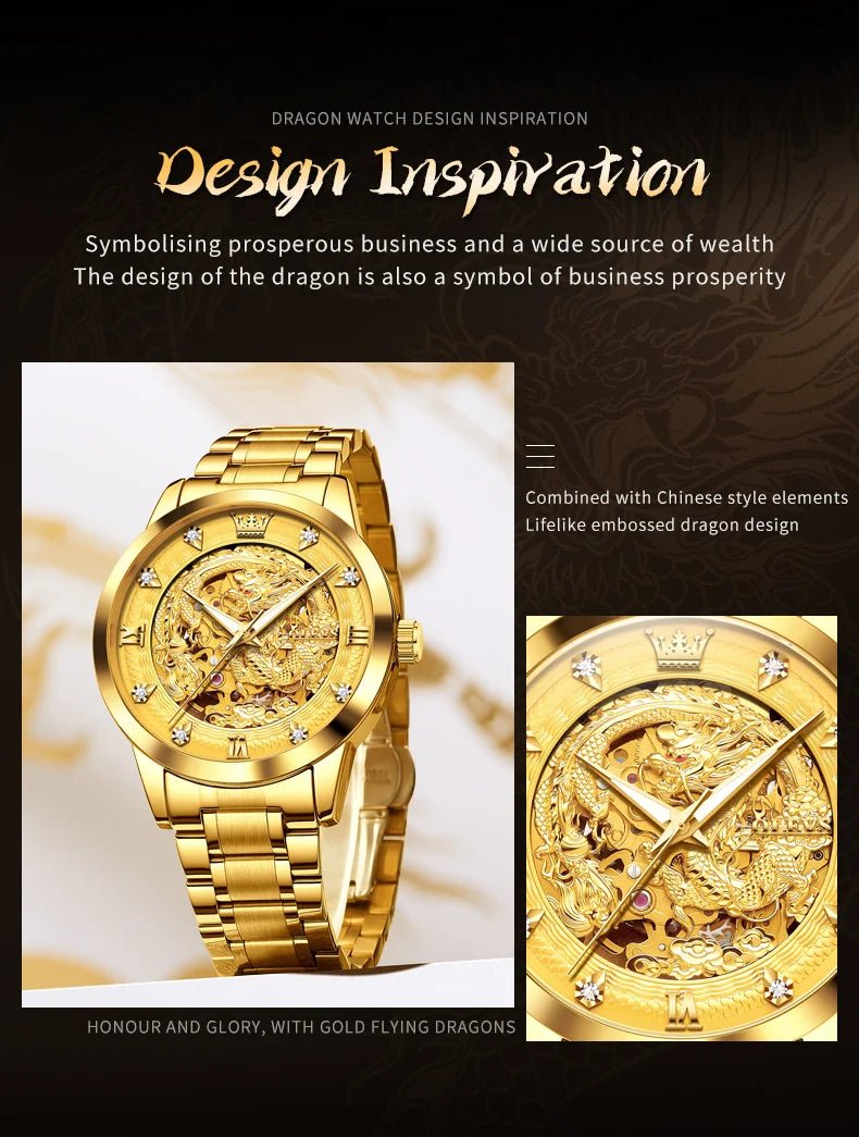 OLEVS Japan Automatic Mechanical Men's Watches High - end Luxury Brand Original Stainless Steel Hollowed Dragon Watch for Men 7027 - VibraStore