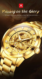 OLEVS Japan Automatic Mechanical Men's Watches High - end Luxury Brand Original Stainless Steel Hollowed Dragon Watch for Men 7027 - VibraStore
