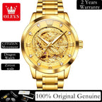 OLEVS Japan Automatic Mechanical Men's Watches High - end Luxury Brand Original Stainless Steel Hollowed Dragon Watch for Men 7027 - VibraStore