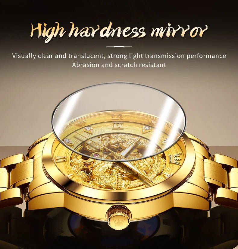 OLEVS Japan Automatic Mechanical Men's Watches High - end Luxury Brand Original Stainless Steel Hollowed Dragon Watch for Men 7027 - VibraStore