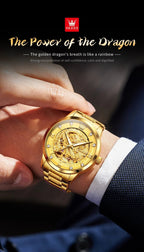 OLEVS Japan Automatic Mechanical Men's Watches High - end Luxury Brand Original Stainless Steel Hollowed Dragon Watch for Men 7027 - VibraStore