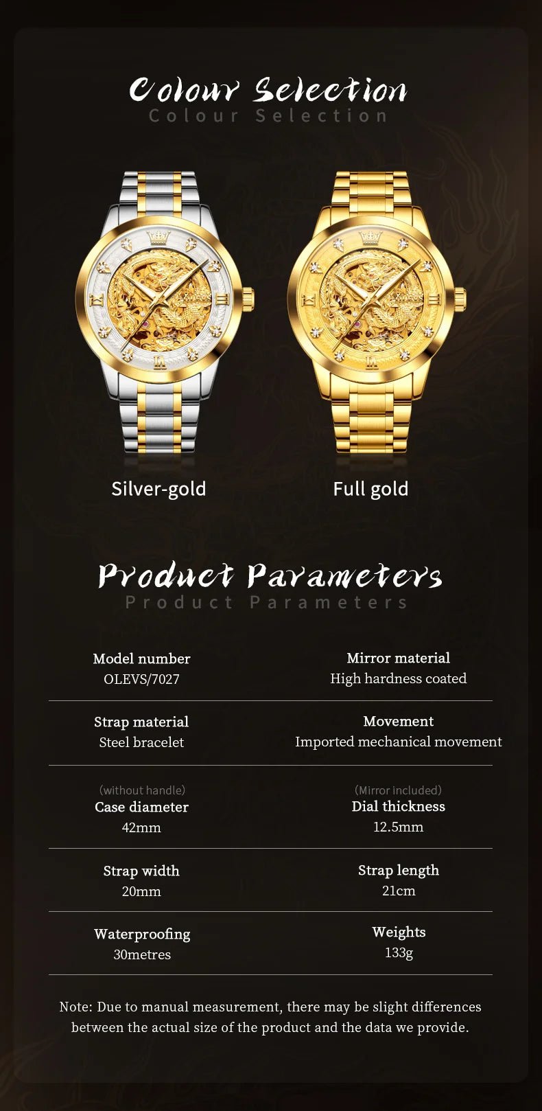 OLEVS Japan Automatic Mechanical Men's Watches High - end Luxury Brand Original Stainless Steel Hollowed Dragon Watch for Men 7027 - VibraStore