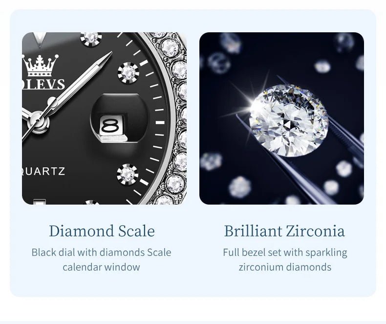 OLEVS Luxury Brand Quartz Watch for Women Steel Strap Waterproof Date Luminous Ladies Wristwatch Diamond Bezel Woman Watch 9945 - VibraStore