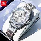 OLEVS Luxury Brand Quartz Watch for Women Steel Strap Waterproof Date Luminous Ladies Wristwatch Diamond Bezel Woman Watch 9945 - VibraStore