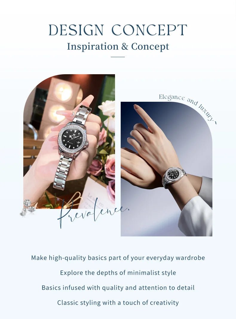 OLEVS Luxury Brand Quartz Watch for Women Steel Strap Waterproof Date Luminous Ladies Wristwatch Diamond Bezel Woman Watch 9945 - VibraStore