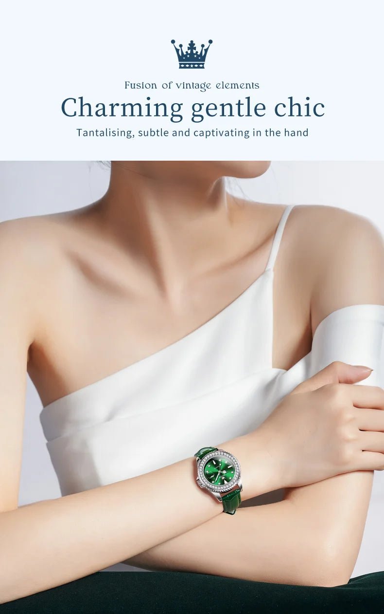 OLEVS Luxury Brand Quartz Watch for Women Steel Strap Waterproof Date Luminous Ladies Wristwatch Diamond Bezel Woman Watch 9945 - VibraStore